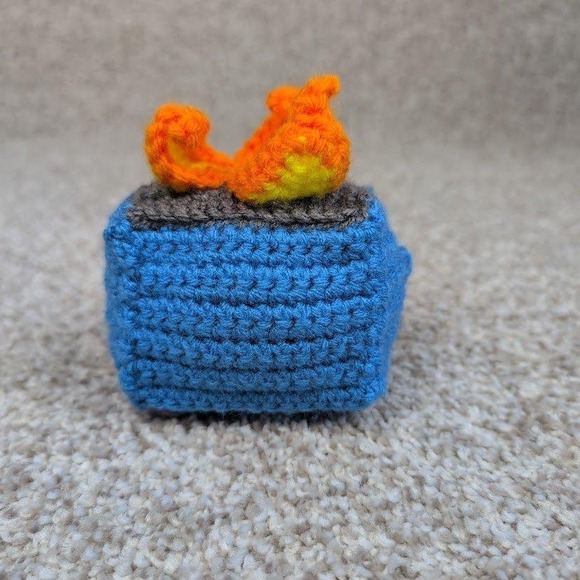 Blue Emotional Support Dumpster Fire Crochet Plush Toy Funny Gift Desk Decor - Picture 4 of 10